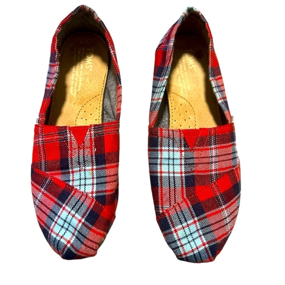 Tom’s plaid women’s size 7 flat shoe red white blue